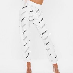 Playboy x Missguided White Repeat Print Joggers
